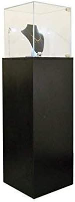 Large Black Pedestal Display Case With Tempered Glass And LED Light