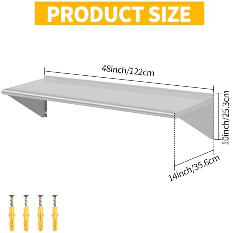 Stainless Steel Wall Shelf 14x48 Commercial Floating Shelving