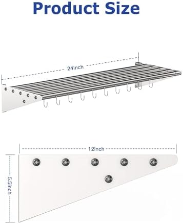 EcoExplorer Stainless Steel Wall Shelf with 10 Hooks