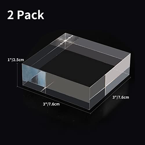 Hewomate Acrylic Display Block 2 Pieces 3x3x1 Inch Floating Pedestal Base