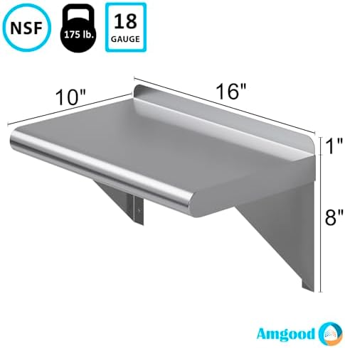 AmGood 10in x 16in Stainless Steel Wall Shelf NSF Certified