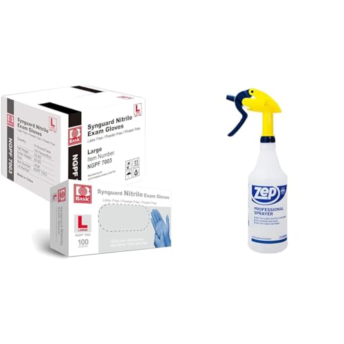 Basic Medical Nitrile Exam Gloves 1000 Count with 32oz Spray Bottle