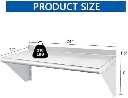 HARDURA 12x24 Stainless Steel Wall Shelf 210lb