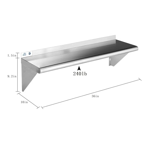 ROCKPOINT Stainless Steel Shelf 10x36 Inches 240lb Silver