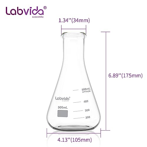 6PCS Narrow Mouth 500ml Erlenmeyer Flasks with Borosilicate Graduation