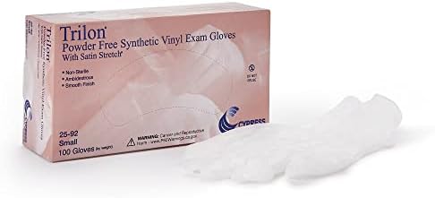 Trilon Exam Gloves Vinyl Powder Free Beaded Cuff Non Sterile Small 100 Count