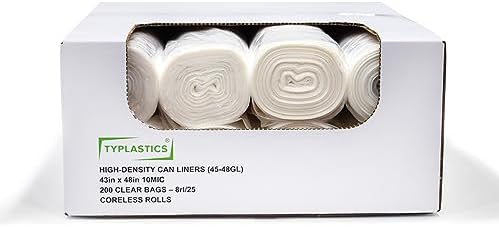 TYPLASTICS 45-48 Gallon Clear Trash Can Liners 200 Pack