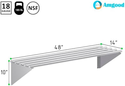 AmGood 14 in x 48 in NSF Stainless Steel Wall Shelf