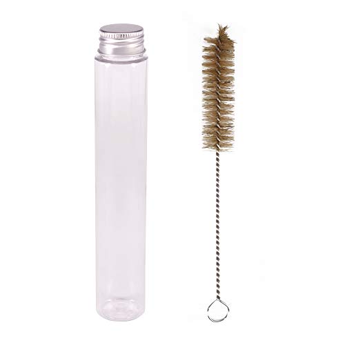15 Pack Clear Plastic Test Tubes with Screw Caps and Brush