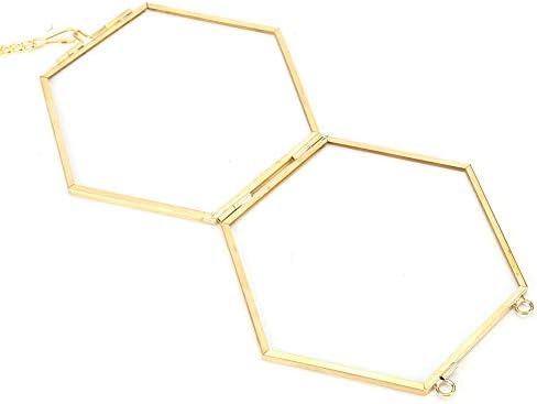 Geometric Hexagonal Glass Frame for Dried Flowers and Specimens with Wall Hanging Ring