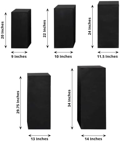 Tableclothsfactory Set of 5 Black Spandex Rectangular Display Box Covers