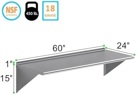 Heavy Duty Stainless Steel Wall Shelf 24x60