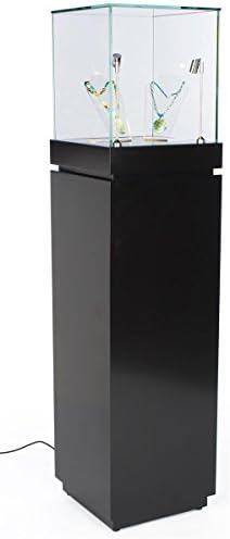 64 Glass Showcase with Pull-Out Drawer and Locking Cabinet - Black