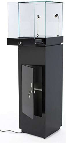 64 Glass Showcase with Pull-Out Drawer and Locking Cabinet - Black
