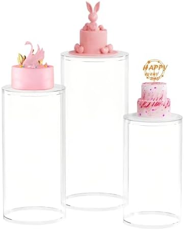 Clear Cylinder Display Stands 3Pcs for Party Decor