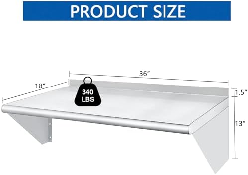 HARDURA 18 x 36 Stainless Steel Wall Shelf 340lb