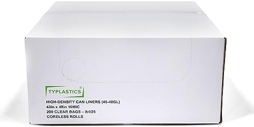 TYPLASTICS 45-48 Gallon Clear Trash Can Liners 200 Pack
