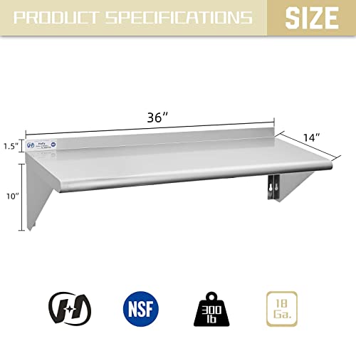 Hally Stainless Steel Shelf 14x36 Inches 300 lb Wall Mount
