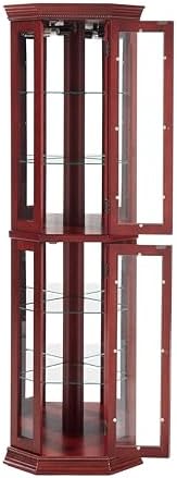 Corner Curio Cabinet with Lights - Adjustable Glass Shelves and Mirror Back