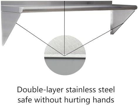 Stainless Steel Shelf 12x36 Inch Heavy Duty Wall Mount Storage Rack