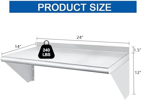 HARDURA 14x24 Stainless Steel Wall Shelf 240lb