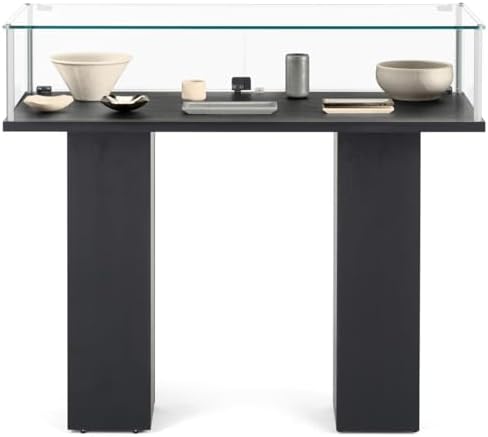 Free-Standing Tempered Glass Display Case with Black Veneer Legs