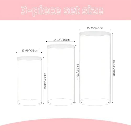 Clear Cylinder Display Stands 3Pcs for Party Decor