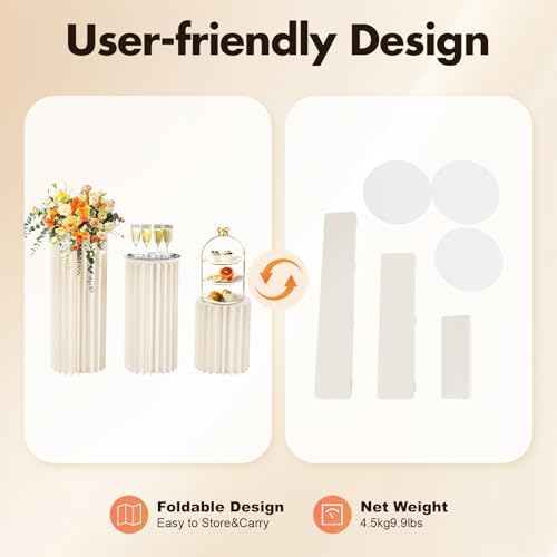 Foldable White Cylinder Stand for Party 2 3 5 Pcs