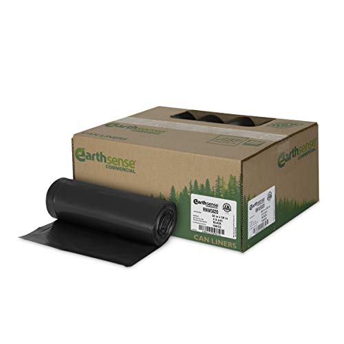 Earthsense Commercial RNW5820 Can Liner 55-60 Gal Black Pack of 100