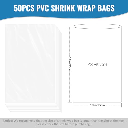 Yeumk 50PCS 10x14 Inch Clear PVC Heat Seal Shrink Wrap Bags for Packaging