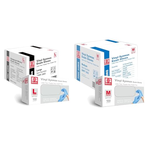 Basic Medical Synmax Vinyl Exam Gloves - Latex-Free Powder-Free Medium BMPF-3002