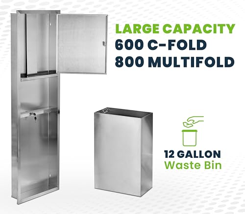 Alpine Recessed Paper Towel Dispenser with 12 Gallon Trash Can Stainless Steel