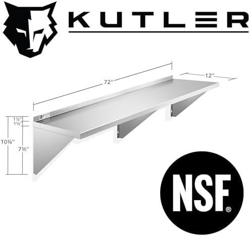 KUTLER Stainless Steel Shelf 12x72 Wall Mount