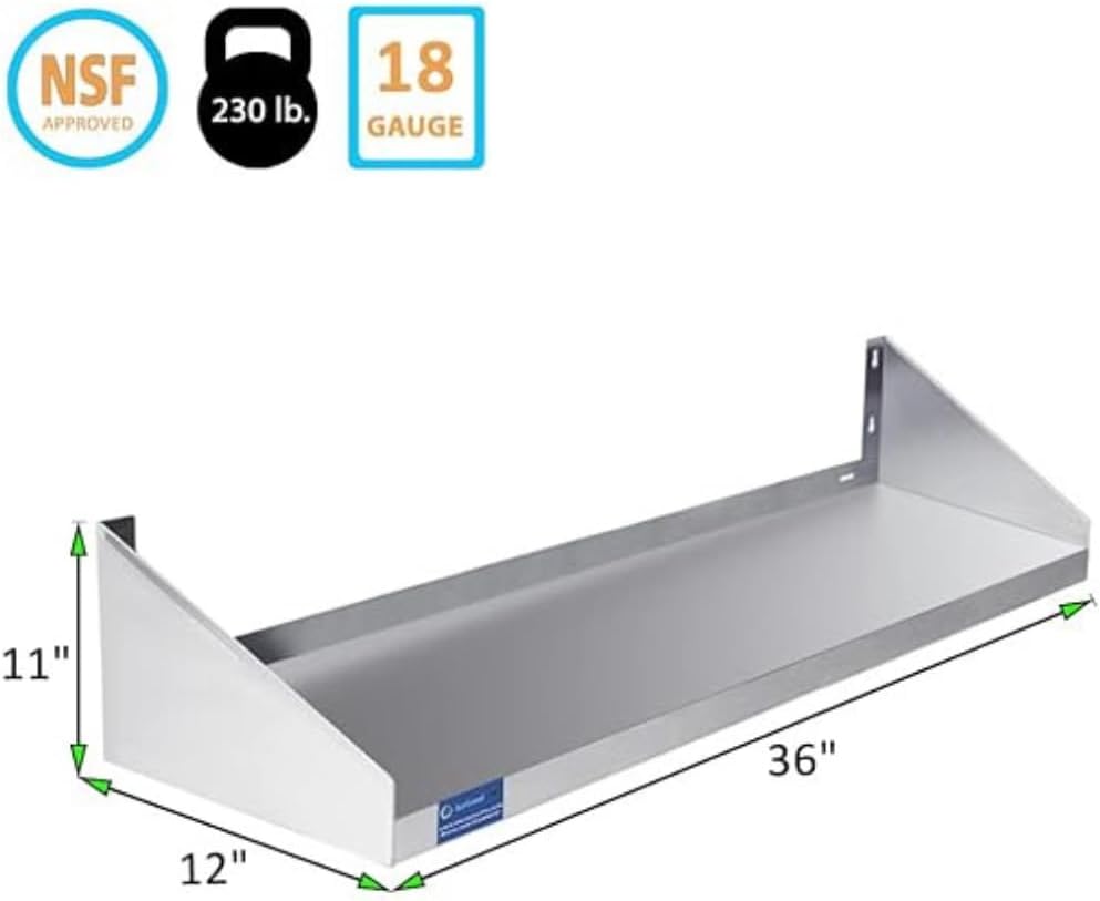 Premium Quality Stainless Steel Wall Shelf NSF Certified 36 x 12