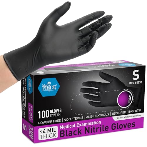 MED PRIDE Black Nitrile Gloves 5 Mil Non-Latex 100 Count