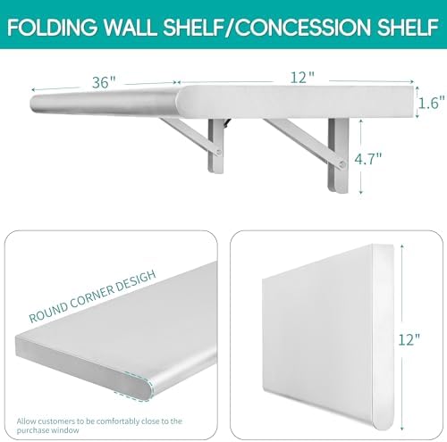 Picesa 36 Inch x 12 Inch Stainless Steel Folding Serving Shelf