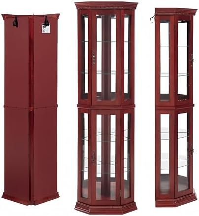 Corner Curio Cabinet with Lights - Adjustable Glass Shelves and Mirror Back