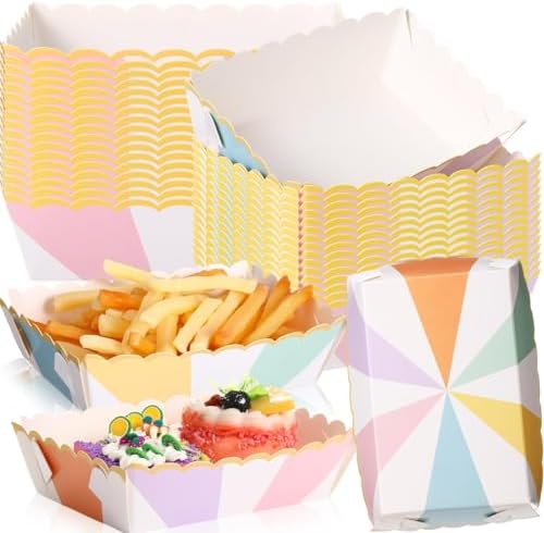 30 Pcs Pastel Striped Food Trays with Gold Foil Edge