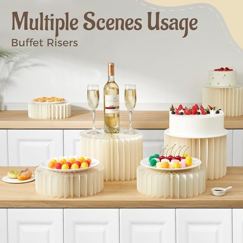 4-Pack White Buffet Risers with Acrylic Plates