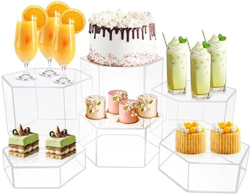 6 Pcs Acrylic Display Riser Set with Clear Base