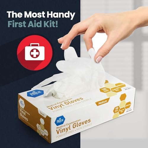MED PRIDE Medical Vinyl Gloves 100 Count Latex Free Clear Powder Free
