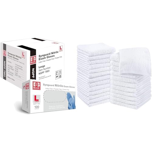 Basic Nitrile Exam Gloves 1000 Count 100 Cotton Washcloths 24 Pack - Large