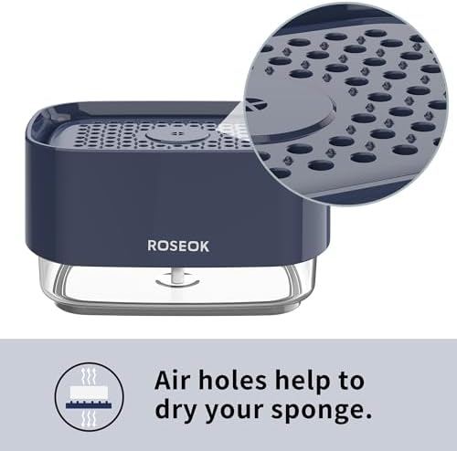 ROSEOK Dish Soap Dispenser with Sponge Holder 17 Ounces Navy Blue