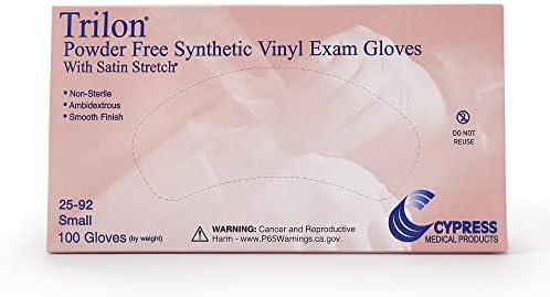 Trilon Exam Gloves Vinyl Powder Free Beaded Cuff Non Sterile Small 100 Count