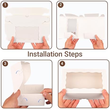 ROSPAKTEK 100pcs 7x43x2in White Bakery Boxes with Window for Cookies Macarons and Chocolate Truffles
