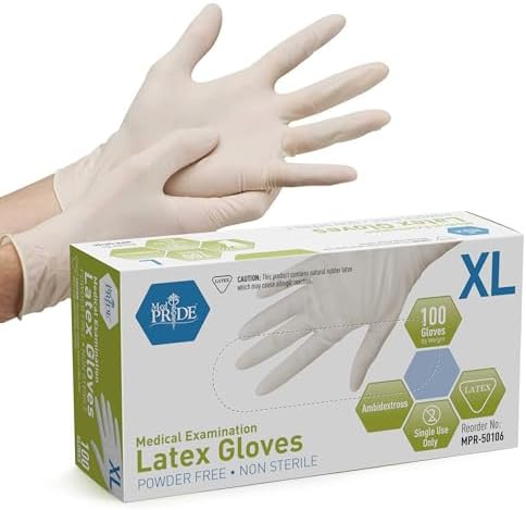MED PRIDE Medical Latex Gloves X-Large 100 Count