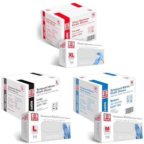 Basic Synmax Vinyl Nitrile Exam Gloves - Latex-Free Powder-Free - Medium - Case of 1000