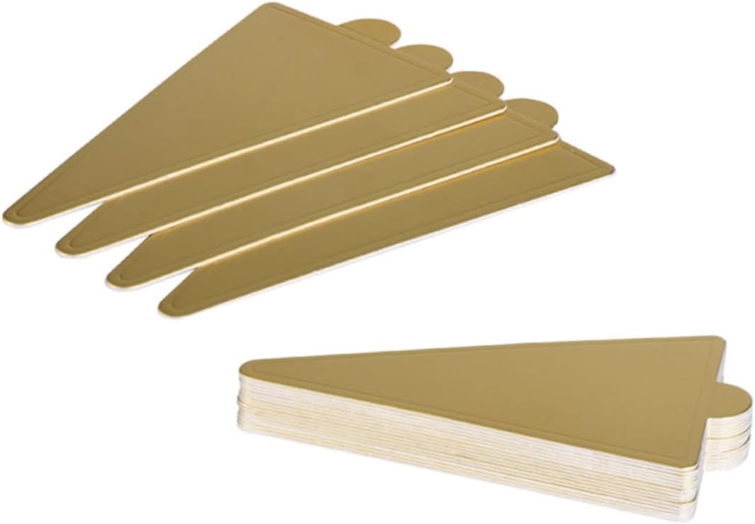 100pcs Triangle Cake Serving Base Mats Golden Cardboard Disposable Mousse Tray for Cakes and Events