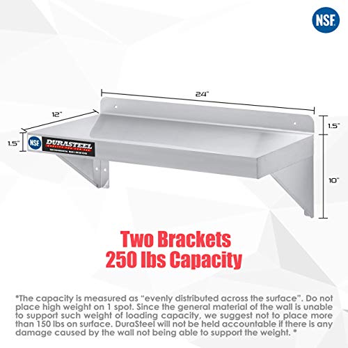 DuraSteel Stainless Steel Wall Shelf 24x12 Commercial Grade