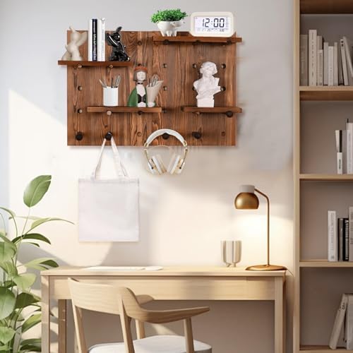 Serene Plum Perforated Wood Pegboard Wall Shelf 2 Sets Charcoal-Grilled Color